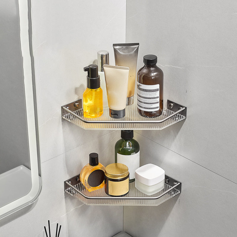 Modern Bathroom Set Grey Towel Bar Bath Shelf Bathroom Accessory Kit 2-Piece Set (Triangular Bath Shelf) Clearhalo 'Bathroom Hardware Sets' 'Bathroom Hardware' 'Bathroom Remodel & Bathroom Fixtures' 'bathroom_hardware_sets' 'Home Improvement' 'home_improvement' 'home_improvement_bathroom_hardware_sets' 6897166