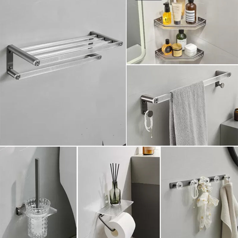 Modern Bathroom Set Grey Towel Bar Bath Shelf Bathroom Accessory Kit 7-Piece Set (Single Rod) Clearhalo 'Bathroom Hardware Sets' 'Bathroom Hardware' 'Bathroom Remodel & Bathroom Fixtures' 'bathroom_hardware_sets' 'Home Improvement' 'home_improvement' 'home_improvement_bathroom_hardware_sets' 6897169