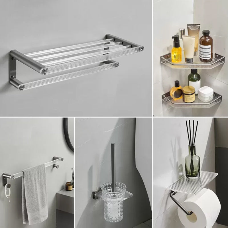 Modern Bathroom Set Grey Towel Bar Bath Shelf Bathroom Accessory Kit 6-Piece Set (Single Rod) Clearhalo 'Bathroom Hardware Sets' 'Bathroom Hardware' 'Bathroom Remodel & Bathroom Fixtures' 'bathroom_hardware_sets' 'Home Improvement' 'home_improvement' 'home_improvement_bathroom_hardware_sets' 6897173