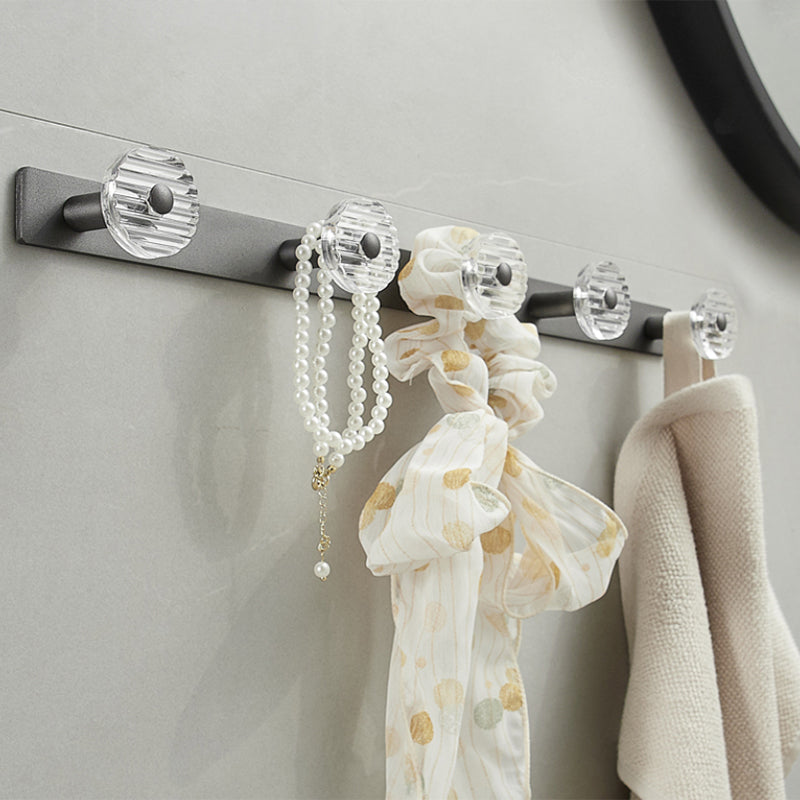 Modern Bathroom Set Grey Towel Bar Bath Shelf Bathroom Accessory Kit Row Hook (5 Rows) Clearhalo 'Bathroom Hardware Sets' 'Bathroom Hardware' 'Bathroom Remodel & Bathroom Fixtures' 'bathroom_hardware_sets' 'Home Improvement' 'home_improvement' 'home_improvement_bathroom_hardware_sets' 6897175