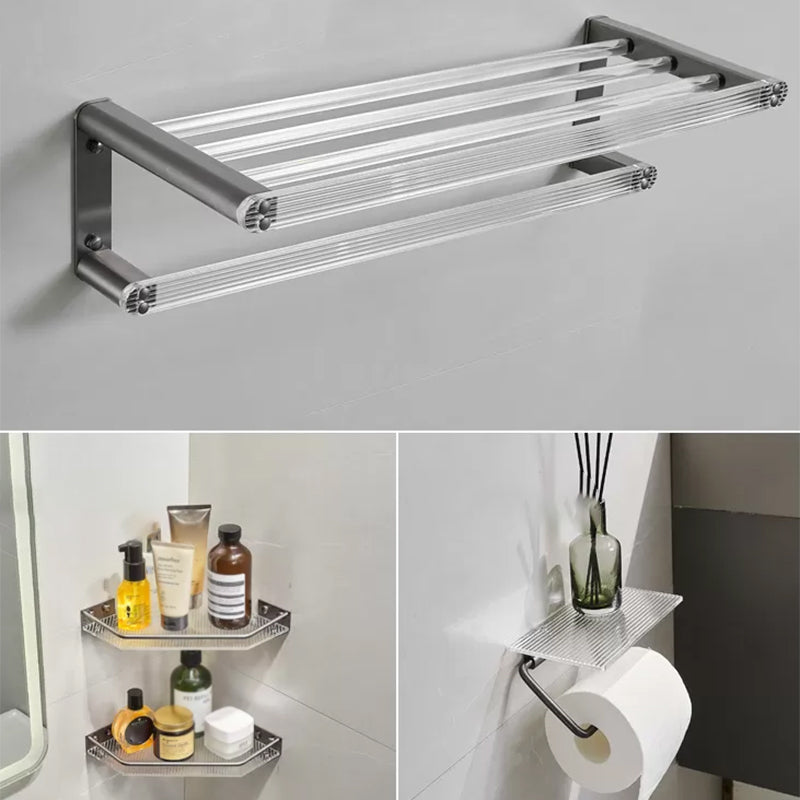 Modern Bathroom Set Grey Towel Bar Bath Shelf Bathroom Accessory Kit 4-Piece Set (Toilet Paper Holder) Clearhalo 'Bathroom Hardware Sets' 'Bathroom Hardware' 'Bathroom Remodel & Bathroom Fixtures' 'bathroom_hardware_sets' 'Home Improvement' 'home_improvement' 'home_improvement_bathroom_hardware_sets' 6897181