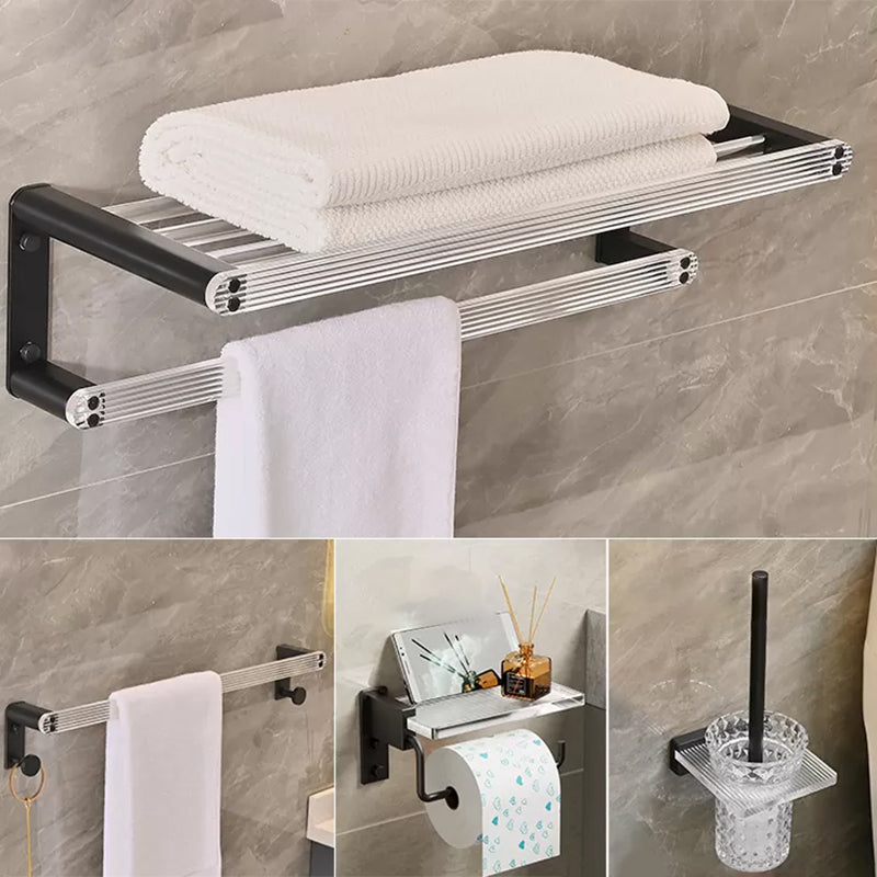 Modern Bathroom Accessory Kit Black Towel Bar Bath Shelf Bathroom Hardware Set 4-Piece Set(Single Rod) Clearhalo 'Bathroom Hardware Sets' 'Bathroom Hardware' 'Bathroom Remodel & Bathroom Fixtures' 'bathroom_hardware_sets' 'Home Improvement' 'home_improvement' 'home_improvement_bathroom_hardware_sets' 6897192