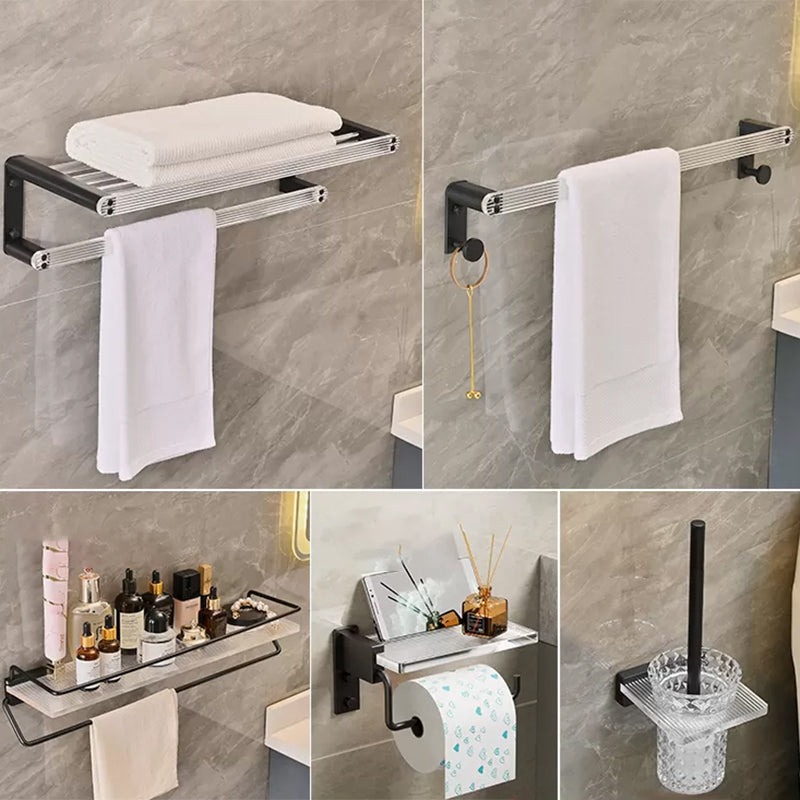 Modern Bathroom Accessory Kit Black Towel Bar Bath Shelf Bathroom Hardware Set 5-Piece Set (Single Rod) Clearhalo 'Bathroom Hardware Sets' 'Bathroom Hardware' 'Bathroom Remodel & Bathroom Fixtures' 'bathroom_hardware_sets' 'Home Improvement' 'home_improvement' 'home_improvement_bathroom_hardware_sets' 6897194