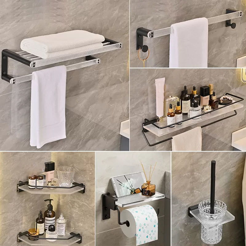 Modern Bathroom Accessory Kit Black Towel Bar Bath Shelf Bathroom Hardware Set 7-Piece Set (Single Rod) Clearhalo 'Bathroom Hardware Sets' 'Bathroom Hardware' 'Bathroom Remodel & Bathroom Fixtures' 'bathroom_hardware_sets' 'Home Improvement' 'home_improvement' 'home_improvement_bathroom_hardware_sets' 6897196