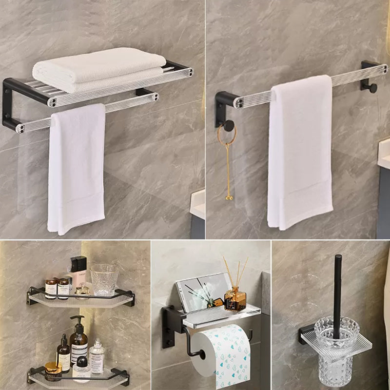 Modern Bathroom Accessory Kit Black Towel Bar Bath Shelf Bathroom Hardware Set 6-Piece Set (Single Rod) Clearhalo 'Bathroom Hardware Sets' 'Bathroom Hardware' 'Bathroom Remodel & Bathroom Fixtures' 'bathroom_hardware_sets' 'Home Improvement' 'home_improvement' 'home_improvement_bathroom_hardware_sets' 6897199