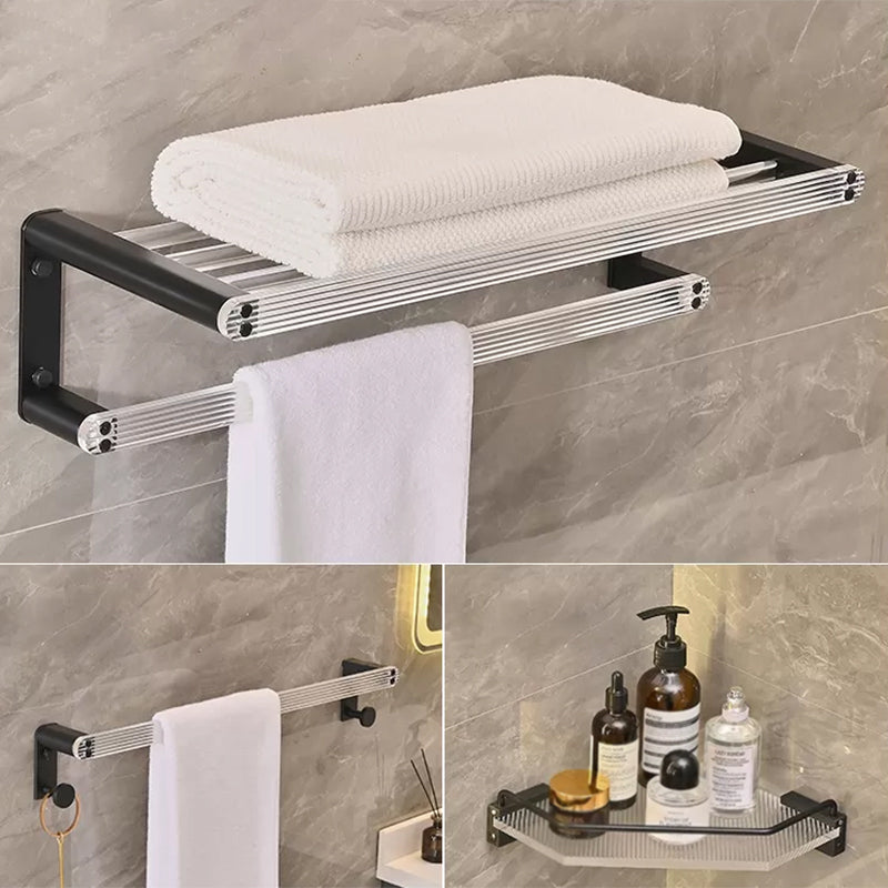 Modern Bathroom Accessory Kit Black Towel Bar Bath Shelf Bathroom Hardware Set 3-Piece Set (Single Rod) Clearhalo 'Bathroom Hardware Sets' 'Bathroom Hardware' 'Bathroom Remodel & Bathroom Fixtures' 'bathroom_hardware_sets' 'Home Improvement' 'home_improvement' 'home_improvement_bathroom_hardware_sets' 6897200