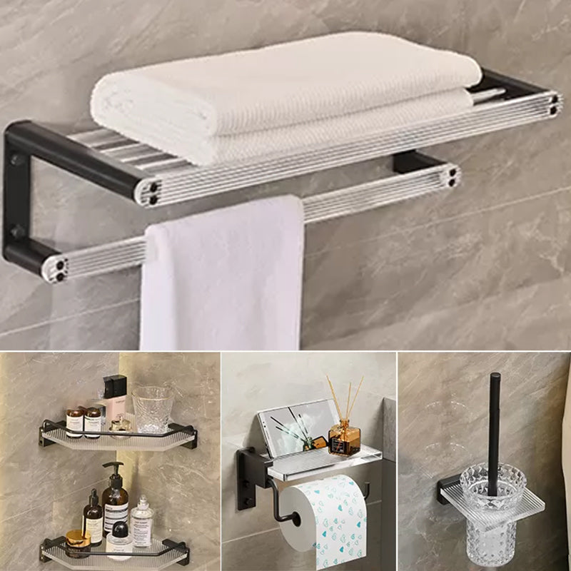 Modern Bathroom Accessory Kit Black Towel Bar Bath Shelf Bathroom Hardware Set 5-Piece Set (Toilet Brush) Clearhalo 'Bathroom Hardware Sets' 'Bathroom Hardware' 'Bathroom Remodel & Bathroom Fixtures' 'bathroom_hardware_sets' 'Home Improvement' 'home_improvement' 'home_improvement_bathroom_hardware_sets' 6897201