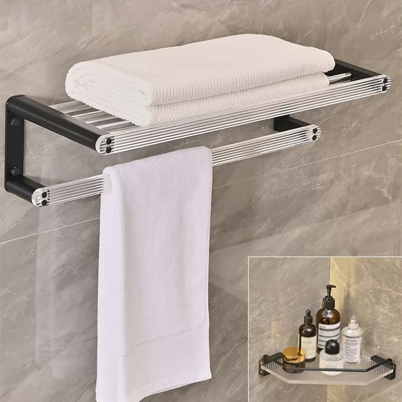 Modern Bathroom Accessory Kit Black Towel Bar Bath Shelf Bathroom Hardware Set Towel Rack with Triangle Bath Shelf Clearhalo 'Bathroom Hardware Sets' 'Bathroom Hardware' 'Bathroom Remodel & Bathroom Fixtures' 'bathroom_hardware_sets' 'Home Improvement' 'home_improvement' 'home_improvement_bathroom_hardware_sets' 6897204