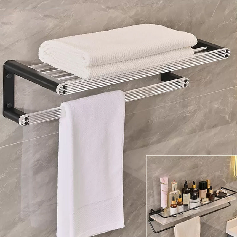 Modern Bathroom Accessory Kit Black Towel Bar Bath Shelf Bathroom Hardware Set Towel Rack with Square Bath Shelf Clearhalo 'Bathroom Hardware Sets' 'Bathroom Hardware' 'Bathroom Remodel & Bathroom Fixtures' 'bathroom_hardware_sets' 'Home Improvement' 'home_improvement' 'home_improvement_bathroom_hardware_sets' 6897205