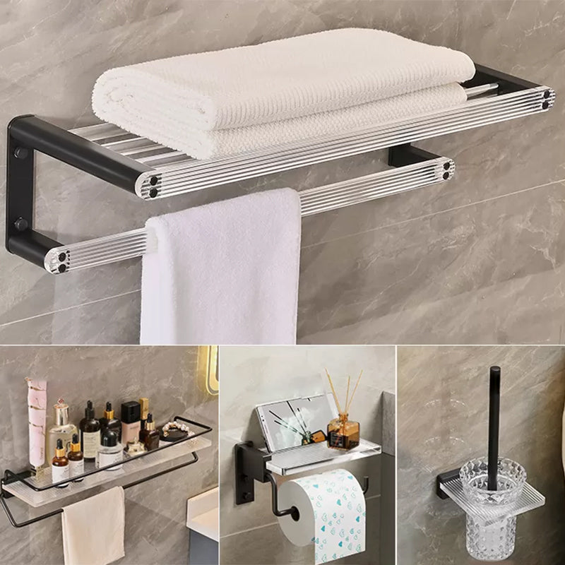 Modern Bathroom Accessory Kit Black Towel Bar Bath Shelf Bathroom Hardware Set 4-Piece Set (Square Bathroom Shelf) Clearhalo 'Bathroom Hardware Sets' 'Bathroom Hardware' 'Bathroom Remodel & Bathroom Fixtures' 'bathroom_hardware_sets' 'Home Improvement' 'home_improvement' 'home_improvement_bathroom_hardware_sets' 6897206