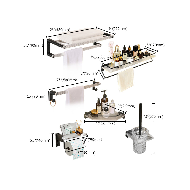 Modern Bathroom Accessory Kit Black Towel Bar Bath Shelf Bathroom Hardware Set Clearhalo 'Bathroom Hardware Sets' 'Bathroom Hardware' 'Bathroom Remodel & Bathroom Fixtures' 'bathroom_hardware_sets' 'Home Improvement' 'home_improvement' 'home_improvement_bathroom_hardware_sets' 6897207