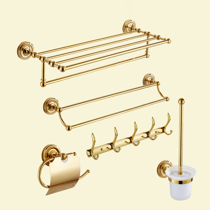 Traditional Golden Bath Hardware Set Copper Bathroom Accessory Kit 5-Piece Set (Single Rod) Clearhalo 'Bathroom Hardware Sets' 'Bathroom Hardware' 'Bathroom Remodel & Bathroom Fixtures' 'bathroom_hardware_sets' 'Home Improvement' 'home_improvement' 'home_improvement_bathroom_hardware_sets' 6897216