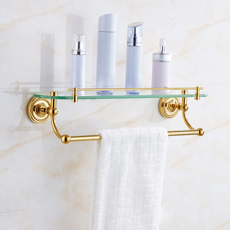 Traditional Golden Bath Hardware Set Copper Bathroom Accessory Kit Bath Shelf (Single Layer) Clearhalo 'Bathroom Hardware Sets' 'Bathroom Hardware' 'Bathroom Remodel & Bathroom Fixtures' 'bathroom_hardware_sets' 'Home Improvement' 'home_improvement' 'home_improvement_bathroom_hardware_sets' 6897220