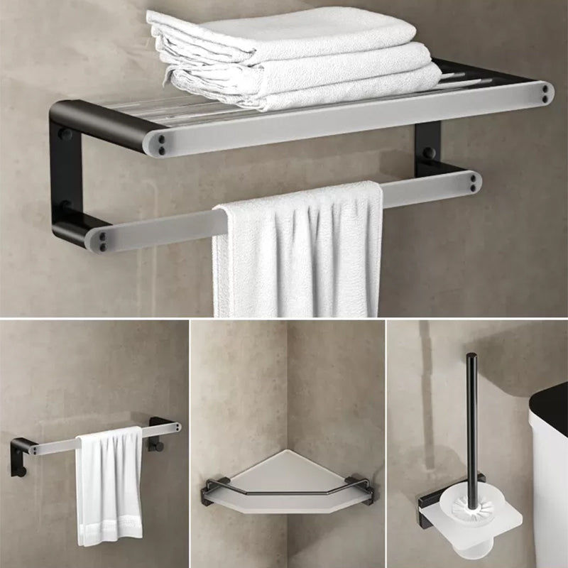 Modern Bathroom Accessory Set Bath Shelf Towel Bar Black Bath Hardware Set 4-Piece Set(Single Rod) Clearhalo 'Bathroom Hardware Sets' 'Bathroom Hardware' 'Bathroom Remodel & Bathroom Fixtures' 'bathroom_hardware_sets' 'Home Improvement' 'home_improvement' 'home_improvement_bathroom_hardware_sets' 6897242