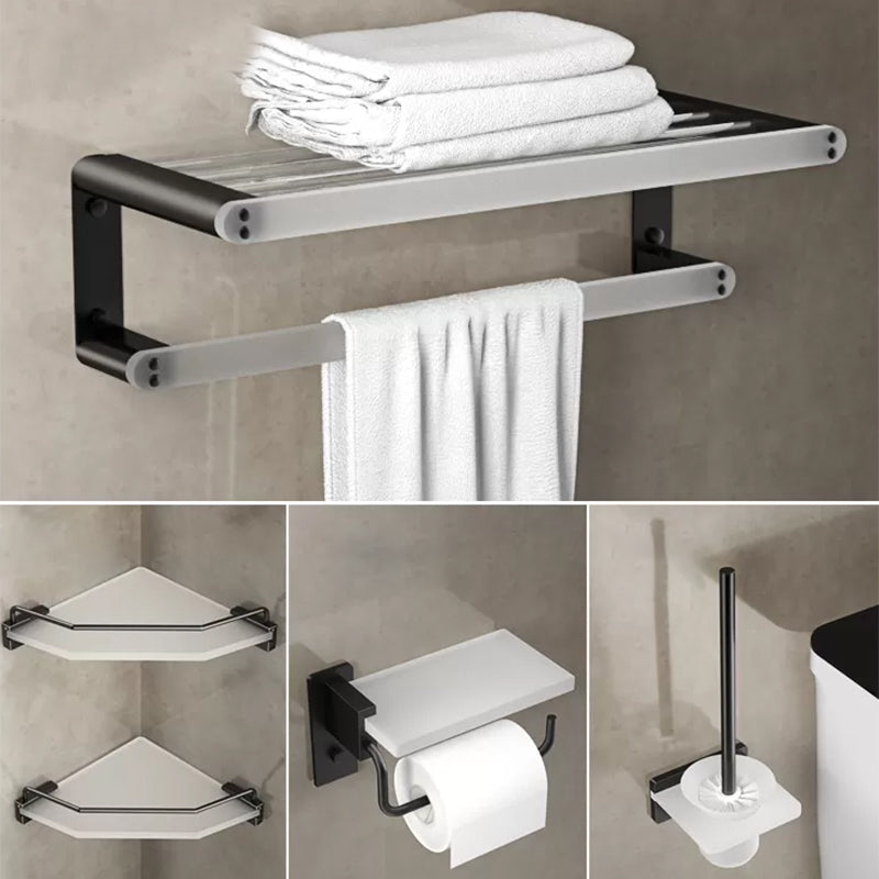 Modern Bathroom Accessory Set Bath Shelf Towel Bar Black Bath Hardware Set 5-Piece Set (Toilet Brush) Clearhalo 'Bathroom Hardware Sets' 'Bathroom Hardware' 'Bathroom Remodel & Bathroom Fixtures' 'bathroom_hardware_sets' 'Home Improvement' 'home_improvement' 'home_improvement_bathroom_hardware_sets' 6897250