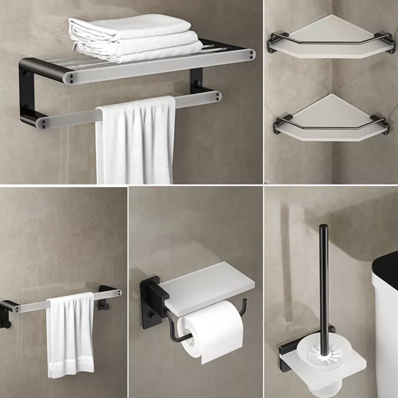 Modern Bathroom Accessory Set Bath Shelf Towel Bar Black Bath Hardware Set 6-Piece Set (Toilet Paper Holder) Clearhalo 'Bathroom Hardware Sets' 'Bathroom Hardware' 'Bathroom Remodel & Bathroom Fixtures' 'bathroom_hardware_sets' 'Home Improvement' 'home_improvement' 'home_improvement_bathroom_hardware_sets' 6897253