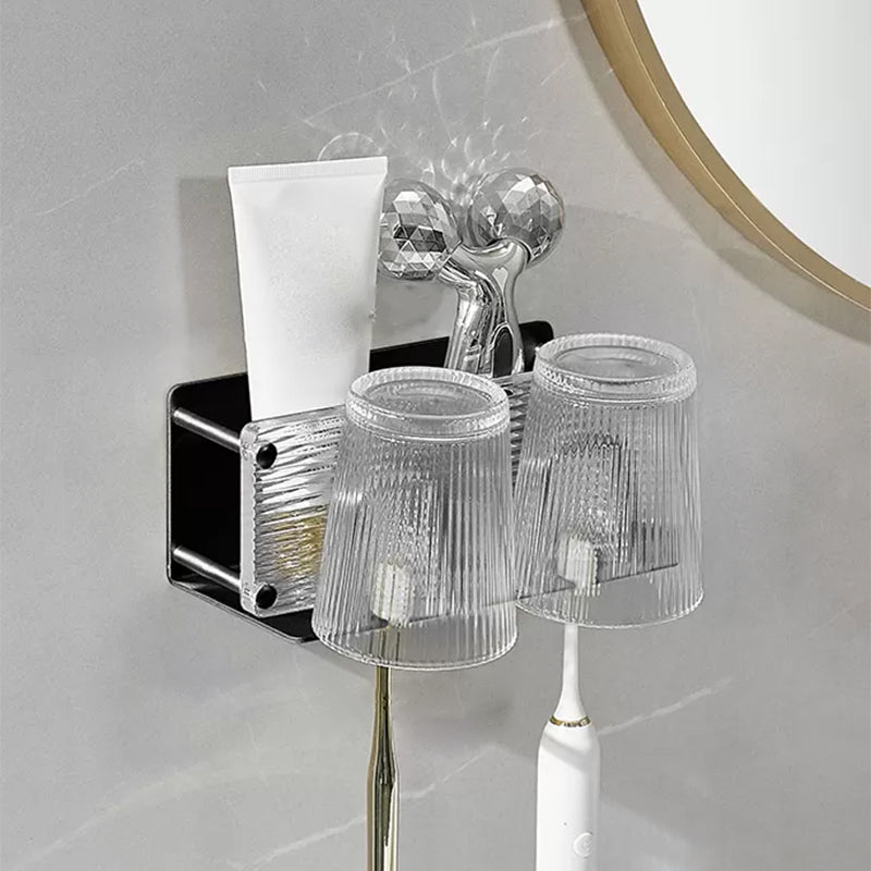 Modern Bathroom Accessory Set Bath Shelf Towel Bar Black Bath Hardware Set Toothbrush Holder (Double Cups) Clearhalo 'Bathroom Hardware Sets' 'Bathroom Hardware' 'Bathroom Remodel & Bathroom Fixtures' 'bathroom_hardware_sets' 'Home Improvement' 'home_improvement' 'home_improvement_bathroom_hardware_sets' 6897258