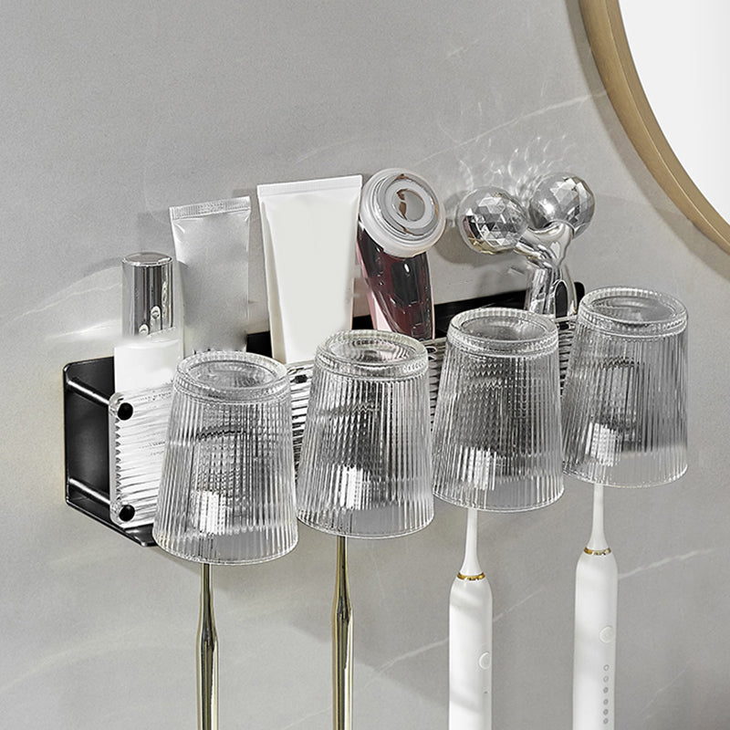 Modern Bathroom Accessory Set Bath Shelf Towel Bar Black Bath Hardware Set Toothbrush Holder (Four Cups) Clearhalo 'Bathroom Hardware Sets' 'Bathroom Hardware' 'Bathroom Remodel & Bathroom Fixtures' 'bathroom_hardware_sets' 'Home Improvement' 'home_improvement' 'home_improvement_bathroom_hardware_sets' 6897263