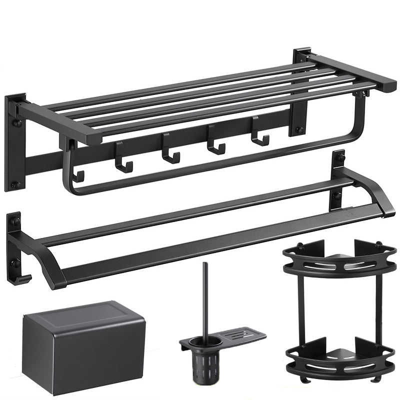 5-Piece Bathroom Accessory Set Alumimun Bath Shelf/Towel Bar Included Bathroom Set Black 5 piece Set Clearhalo 'Bathroom Hardware Sets' 'Bathroom Hardware' 'Bathroom Remodel & Bathroom Fixtures' 'bathroom_hardware_sets' 'Home Improvement' 'home_improvement' 'home_improvement_bathroom_hardware_sets' 6897282