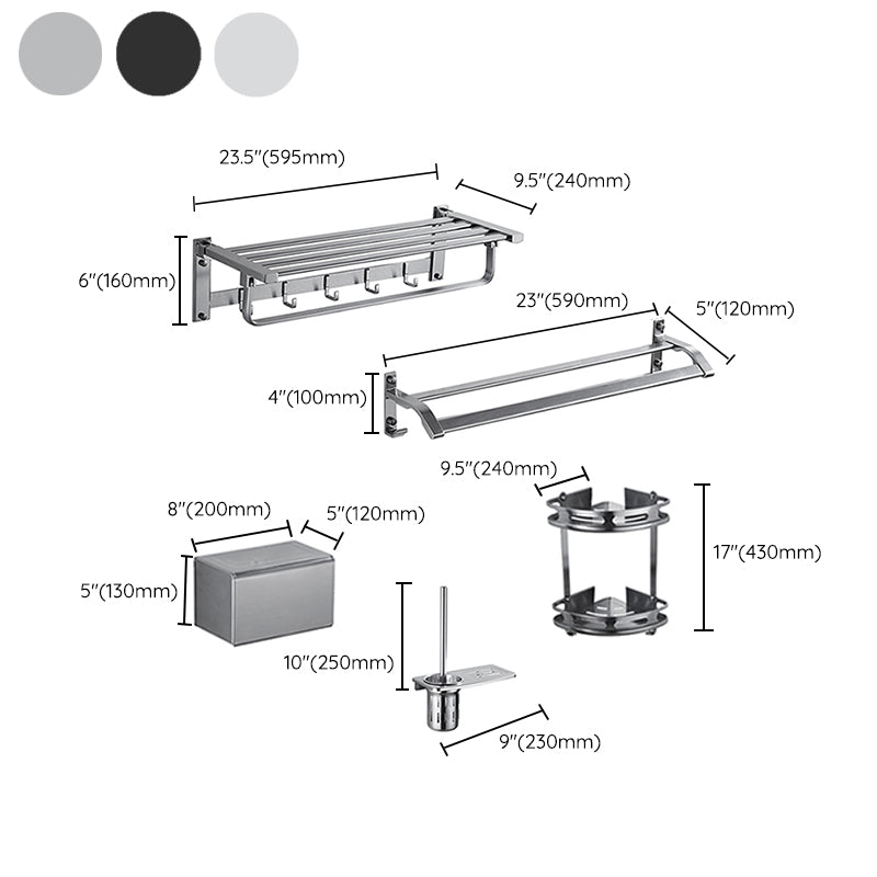 5-Piece Bathroom Accessory Set Alumimun Bath Shelf/Towel Bar Included Bathroom Set Clearhalo 'Bathroom Hardware Sets' 'Bathroom Hardware' 'Bathroom Remodel & Bathroom Fixtures' 'bathroom_hardware_sets' 'Home Improvement' 'home_improvement' 'home_improvement_bathroom_hardware_sets' 6897299