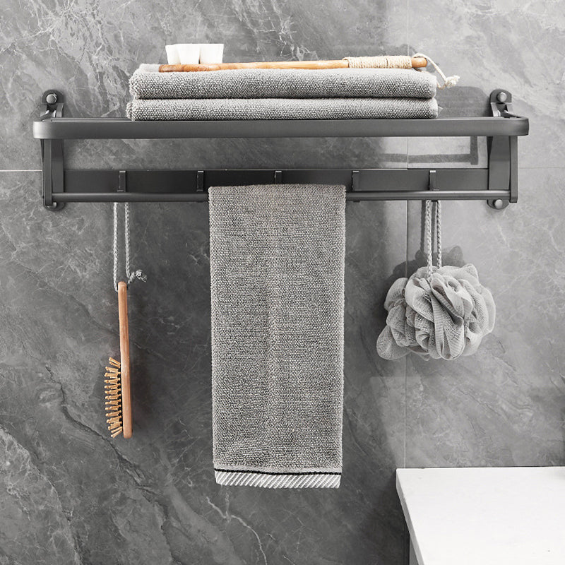 Gray 6/7-Piece Modern Bathroom Accessory Set Bath Shelf/Robe Hooks/Towel Bar Included Clearhalo 'Bathroom Hardware Sets' 'Bathroom Hardware' 'Bathroom Remodel & Bathroom Fixtures' 'bathroom_hardware_sets' 'Home Improvement' 'home_improvement' 'home_improvement_bathroom_hardware_sets' 6897300