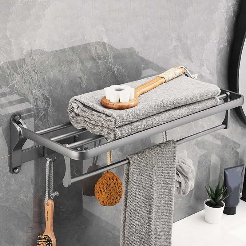 Gray 6/7-Piece Modern Bathroom Accessory Set Bath Shelf/Robe Hooks/Towel Bar Included Towel Rack Clearhalo 'Bathroom Hardware Sets' 'Bathroom Hardware' 'Bathroom Remodel & Bathroom Fixtures' 'bathroom_hardware_sets' 'Home Improvement' 'home_improvement' 'home_improvement_bathroom_hardware_sets' 6897303