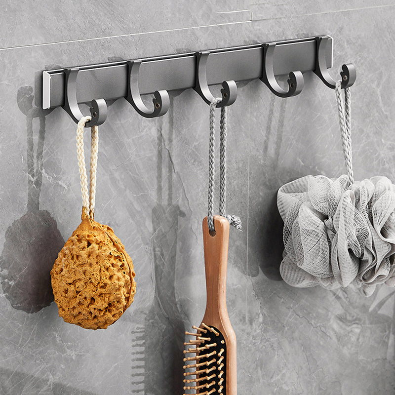 Gray 6/7-Piece Modern Bathroom Accessory Set Bath Shelf/Robe Hooks/Towel Bar Included Clearhalo 'Bathroom Hardware Sets' 'Bathroom Hardware' 'Bathroom Remodel & Bathroom Fixtures' 'bathroom_hardware_sets' 'Home Improvement' 'home_improvement' 'home_improvement_bathroom_hardware_sets' 6897304