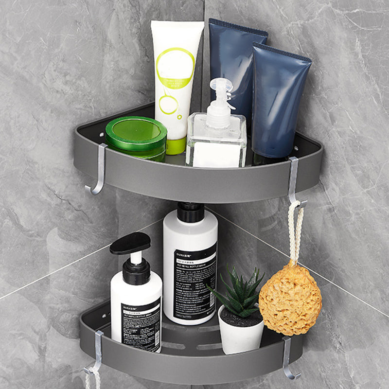 Gray Contemporary Bathroom Accessory Set Bath Shelf/Towel Bar & Robe Hooks  Included - Clearhalo