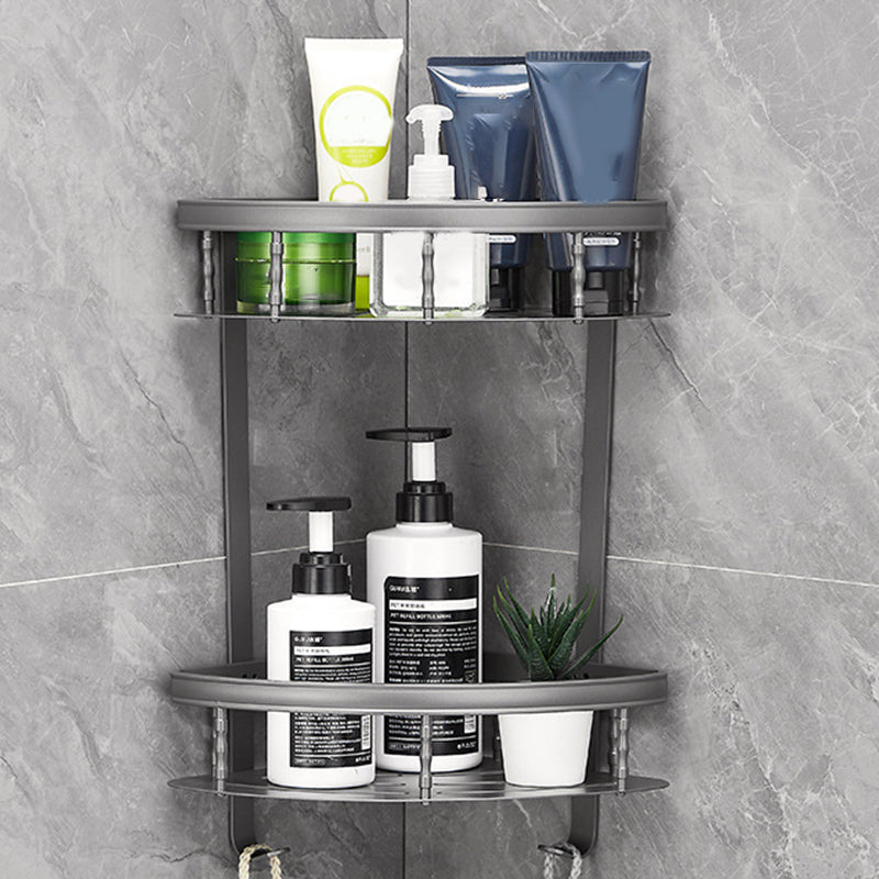 Gray 6/7-Piece Modern Bathroom Accessory Set Bath Shelf/Robe Hooks/Towel Bar Included Double Layer Triangle Bath Shelves Clearhalo 'Bathroom Hardware Sets' 'Bathroom Hardware' 'Bathroom Remodel & Bathroom Fixtures' 'bathroom_hardware_sets' 'Home Improvement' 'home_improvement' 'home_improvement_bathroom_hardware_sets' 6897308