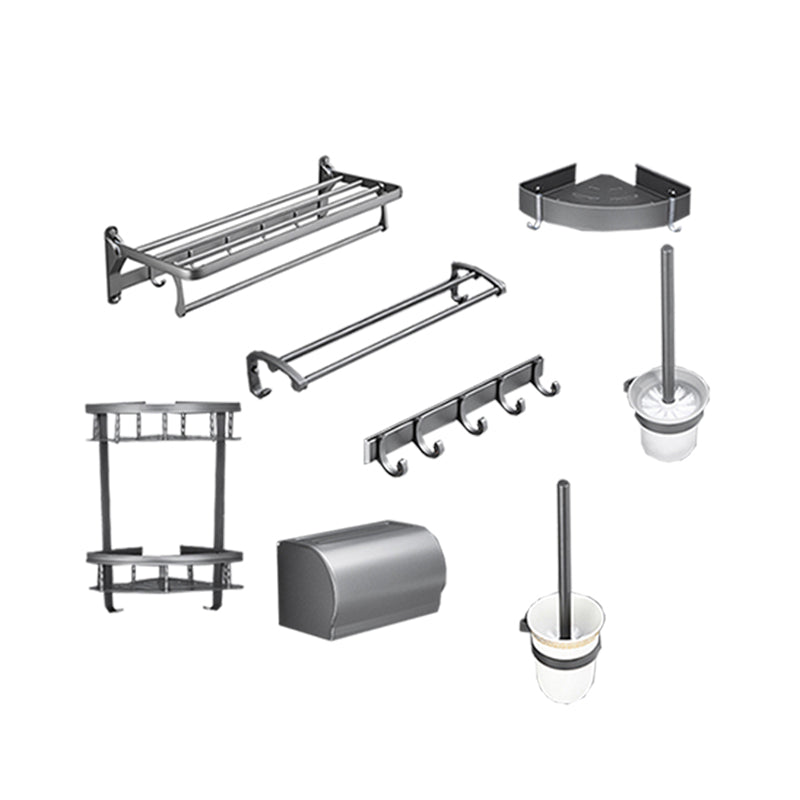 Gray 6/7-Piece Modern Bathroom Accessory Set Bath Shelf/Robe Hooks/Towel Bar Included Clearhalo 'Bathroom Hardware Sets' 'Bathroom Hardware' 'Bathroom Remodel & Bathroom Fixtures' 'bathroom_hardware_sets' 'Home Improvement' 'home_improvement' 'home_improvement_bathroom_hardware_sets' 6897309