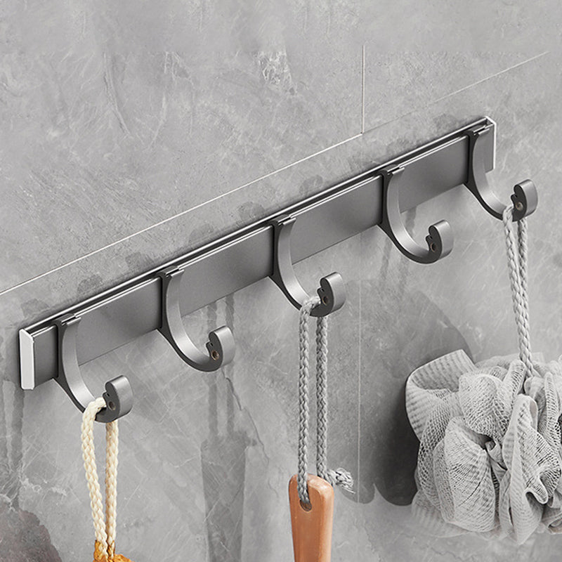 Gray 6/7-Piece Modern Bathroom Accessory Set Bath Shelf/Robe Hooks/Towel Bar Included Row Hook (5 Rows) Clearhalo 'Bathroom Hardware Sets' 'Bathroom Hardware' 'Bathroom Remodel & Bathroom Fixtures' 'bathroom_hardware_sets' 'Home Improvement' 'home_improvement' 'home_improvement_bathroom_hardware_sets' 6897310