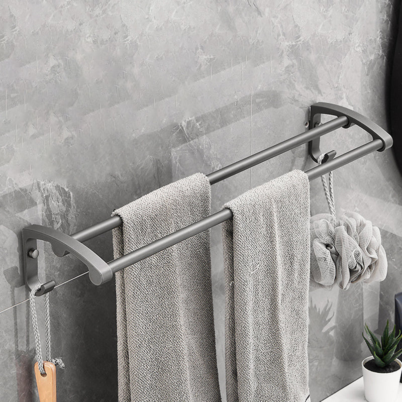 Gray 6/7-Piece Modern Bathroom Accessory Set Bath Shelf/Robe Hooks/Towel Bar Included Double Bars Towel Bar Clearhalo 'Bathroom Hardware Sets' 'Bathroom Hardware' 'Bathroom Remodel & Bathroom Fixtures' 'bathroom_hardware_sets' 'Home Improvement' 'home_improvement' 'home_improvement_bathroom_hardware_sets' 6897314