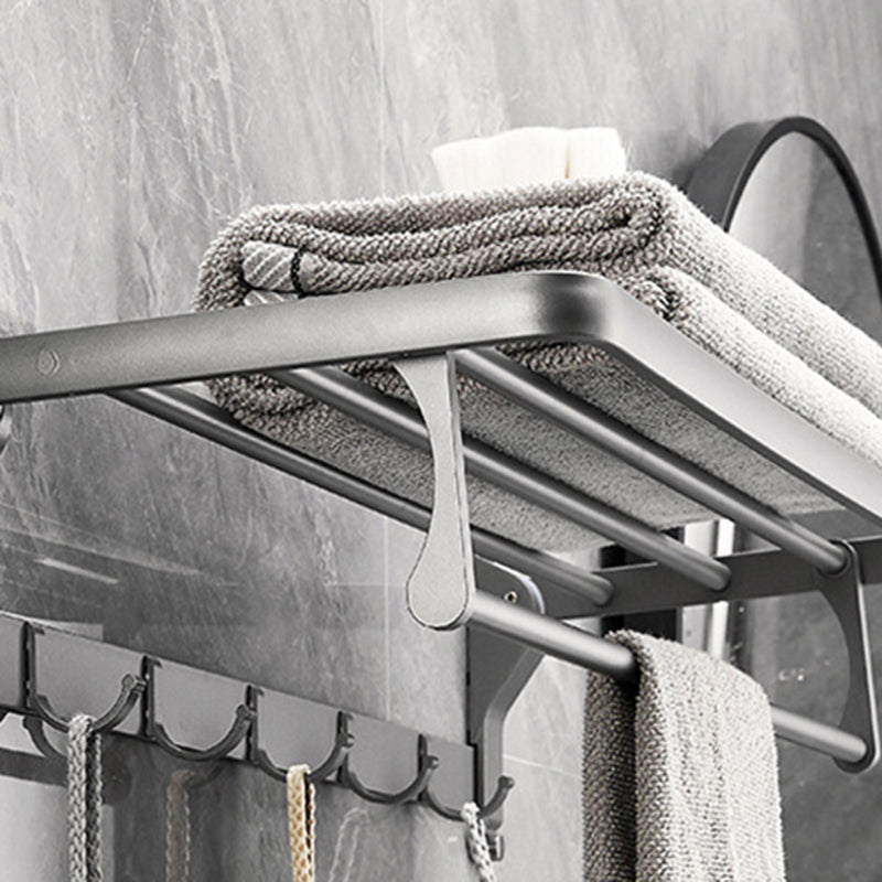 Gray 6/7-Piece Modern Bathroom Accessory Set Bath Shelf/Robe Hooks/Towel Bar Included Clearhalo 'Bathroom Hardware Sets' 'Bathroom Hardware' 'Bathroom Remodel & Bathroom Fixtures' 'bathroom_hardware_sets' 'Home Improvement' 'home_improvement' 'home_improvement_bathroom_hardware_sets' 6897315