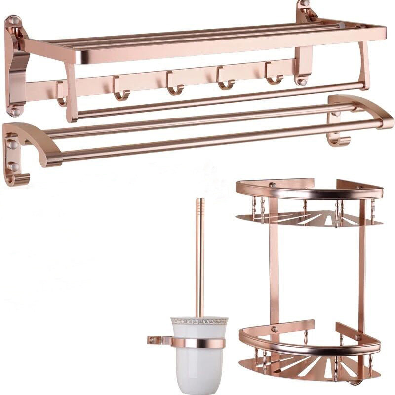 Modern 5/6-Piece Bathroom Accessory Set with Bath Shelf/Robe Hooks/Towel Bar Rose Gold 4-Piece Set Clearhalo 'Bathroom Hardware Sets' 'Bathroom Hardware' 'Bathroom Remodel & Bathroom Fixtures' 'bathroom_hardware_sets' 'Home Improvement' 'home_improvement' 'home_improvement_bathroom_hardware_sets' 6897327