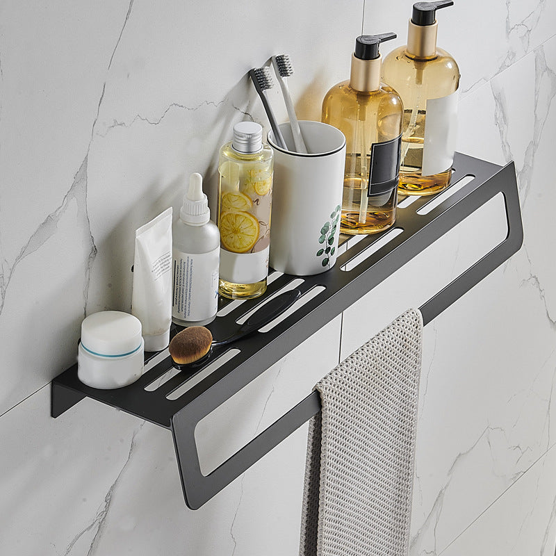 7-Piece Bathroom Hardware Set Matte Black/Gray with Bath Shelf/Towel Bar/Robe Hooks Black Towel Bar Clearhalo 'Bathroom Hardware Sets' 'Bathroom Hardware' 'Bathroom Remodel & Bathroom Fixtures' 'bathroom_hardware_sets' 'Home Improvement' 'home_improvement' 'home_improvement_bathroom_hardware_sets' 6897355