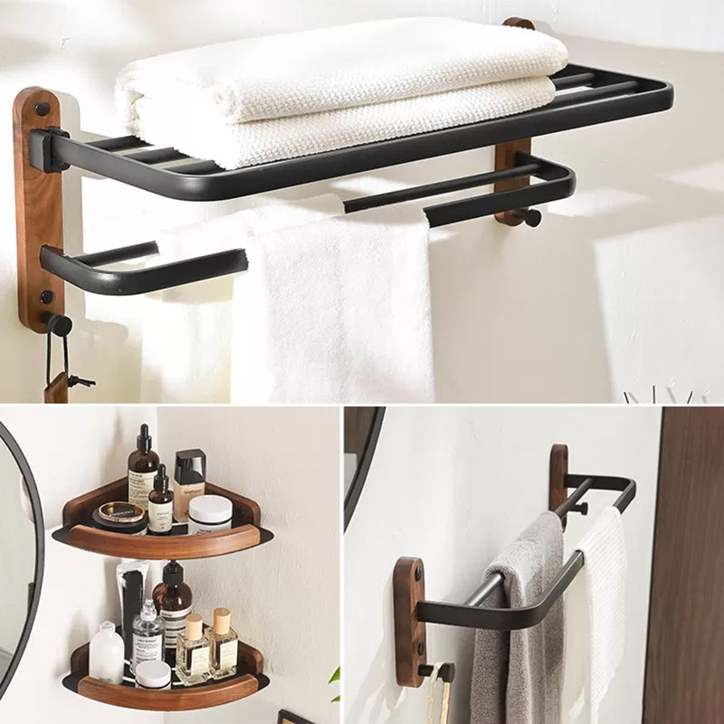 Traditional Bathroom Accessory As Individual Or As a Set in Black Black 4-Piece Set (Towel Bar) Clearhalo 'Bathroom Hardware Sets' 'Bathroom Hardware' 'Bathroom Remodel & Bathroom Fixtures' 'bathroom_hardware_sets' 'Home Improvement' 'home_improvement' 'home_improvement_bathroom_hardware_sets' 6897385