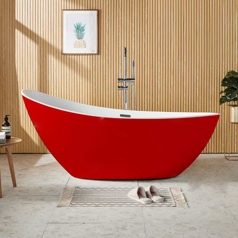 Contemporary Freestanding Soaking Bathtub Oval Slipper Acrylic Bathtub Red Tub with Freestanding Tub Fillers Clearhalo 'Bathroom Remodel & Bathroom Fixtures' 'Bathtubs' 'Home Improvement' 'home_improvement' 'home_improvement_bathtubs' 'Showers & Bathtubs' 6897511