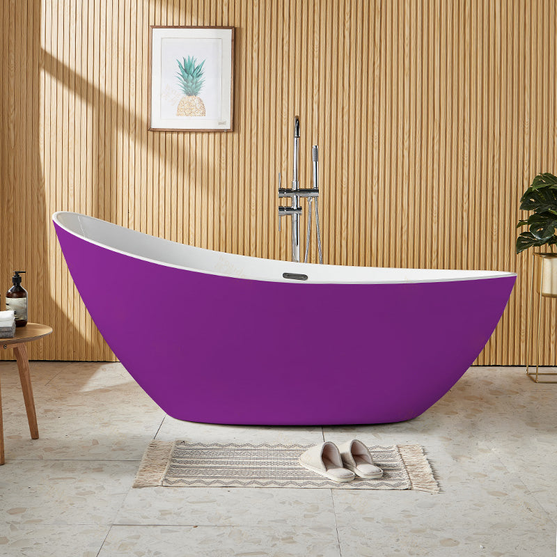 Contemporary Freestanding Soaking Bathtub Oval Slipper Acrylic Bathtub Purple Tub with Freestanding Tub Fillers Clearhalo 'Bathroom Remodel & Bathroom Fixtures' 'Bathtubs' 'Home Improvement' 'home_improvement' 'home_improvement_bathtubs' 'Showers & Bathtubs' 6897512