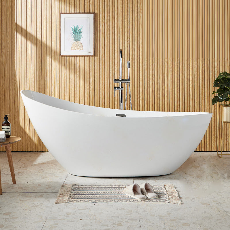 Contemporary Freestanding Soaking Bathtub Oval Slipper Acrylic Bathtub White Tub with Freestanding Tub Fillers Clearhalo 'Bathroom Remodel & Bathroom Fixtures' 'Bathtubs' 'Home Improvement' 'home_improvement' 'home_improvement_bathtubs' 'Showers & Bathtubs' 6897514