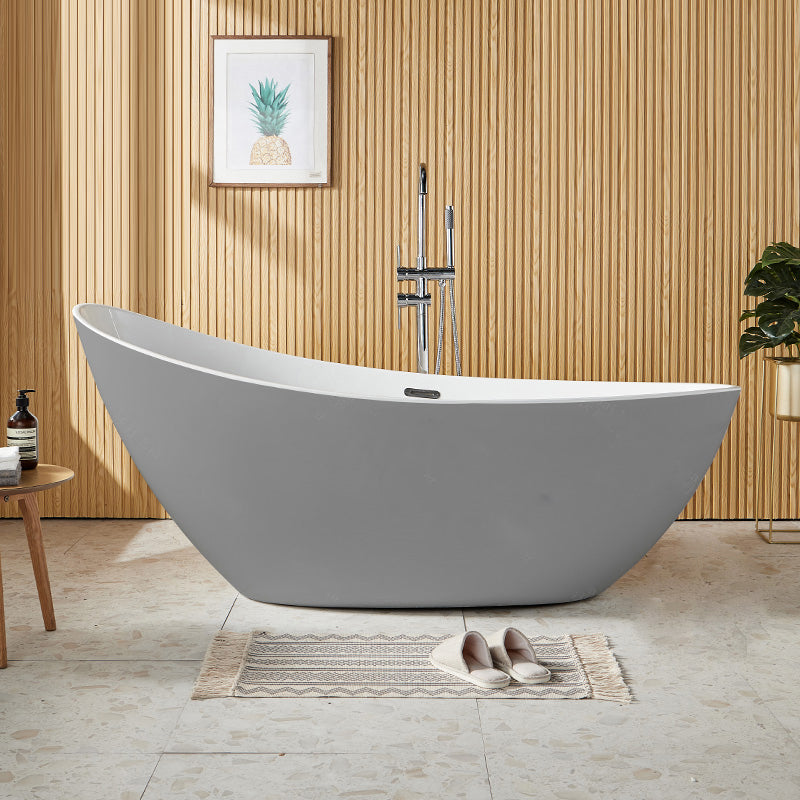 Contemporary Freestanding Soaking Bathtub Oval Slipper Acrylic Bathtub Grey Tub with Freestanding Tub Fillers Clearhalo 'Bathroom Remodel & Bathroom Fixtures' 'Bathtubs' 'Home Improvement' 'home_improvement' 'home_improvement_bathtubs' 'Showers & Bathtubs' 6897517