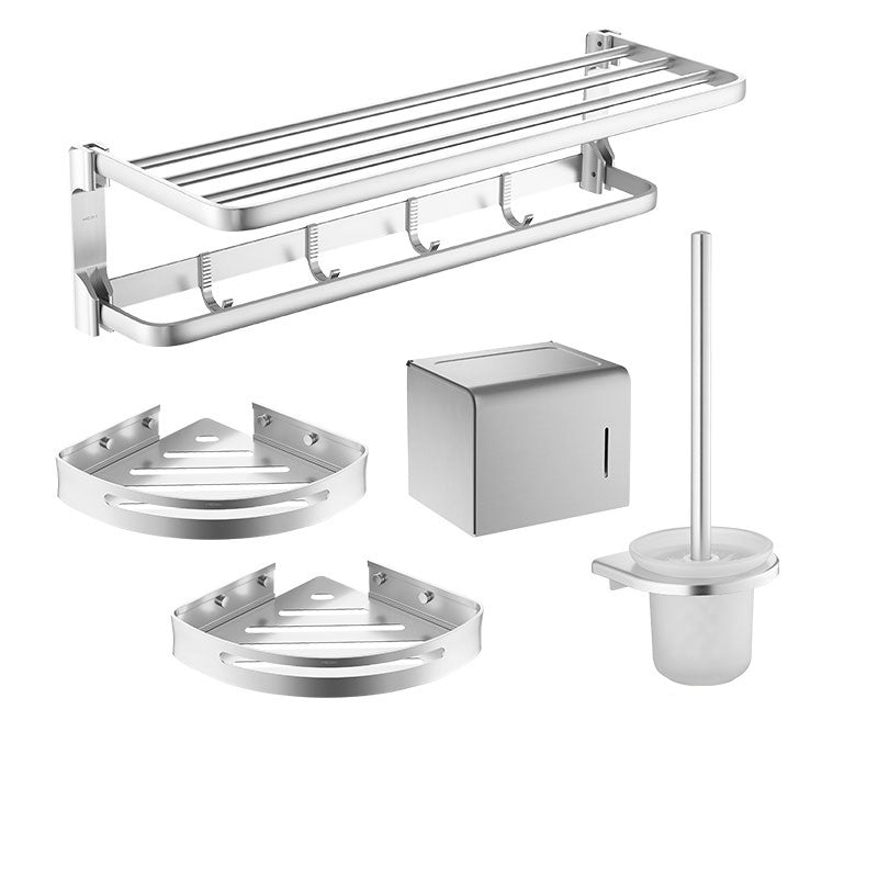 Silver Bathroom Hardware Set Modern Bathroom Accessory as Individual or as A Set 5-Piece Set (Toilet Brush) Clearhalo 'Bathroom Hardware Sets' 'Bathroom Hardware' 'Bathroom Remodel & Bathroom Fixtures' 'bathroom_hardware_sets' 'Home Improvement' 'home_improvement' 'home_improvement_bathroom_hardware_sets' 6897800