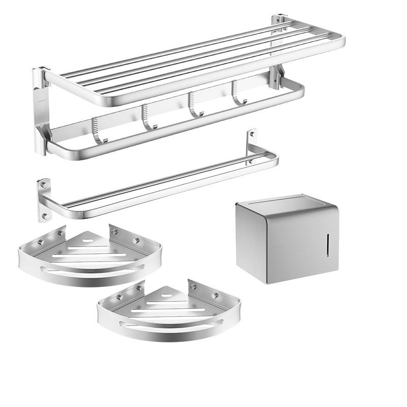 Silver Bathroom Hardware Set Modern Bathroom Accessory as Individual or as A Set 5-Piece Set (Triangle Bath Shelf) Clearhalo 'Bathroom Hardware Sets' 'Bathroom Hardware' 'Bathroom Remodel & Bathroom Fixtures' 'bathroom_hardware_sets' 'Home Improvement' 'home_improvement' 'home_improvement_bathroom_hardware_sets' 6897802