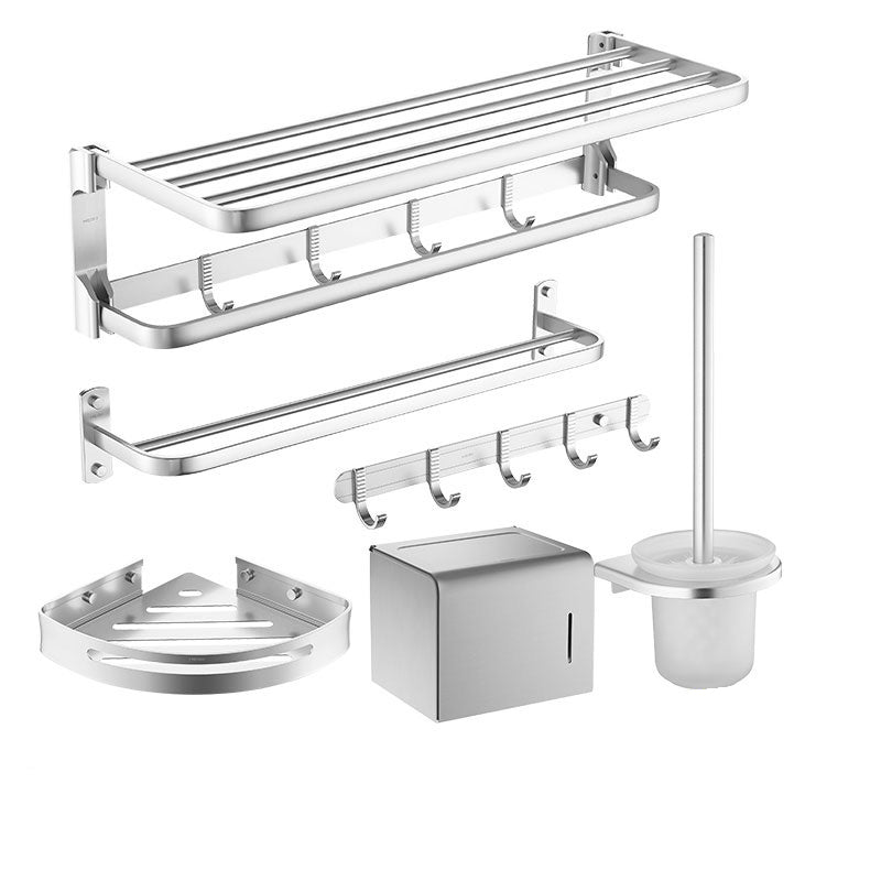 Silver Bathroom Hardware Set Modern Bathroom Accessory as Individual or as A Set 6-Piece Set Clearhalo 'Bathroom Hardware Sets' 'Bathroom Hardware' 'Bathroom Remodel & Bathroom Fixtures' 'bathroom_hardware_sets' 'Home Improvement' 'home_improvement' 'home_improvement_bathroom_hardware_sets' 6897804