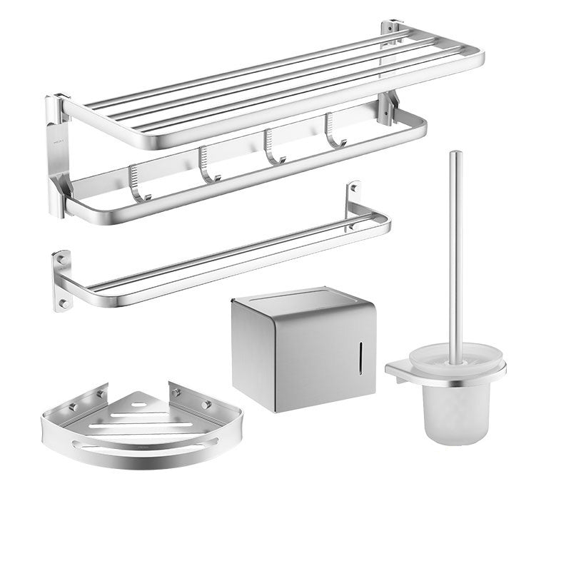 Silver Bathroom Hardware Set Modern Bathroom Accessory as Individual or as A Set 5-Piece Set (Towel Bar) Clearhalo 'Bathroom Hardware Sets' 'Bathroom Hardware' 'Bathroom Remodel & Bathroom Fixtures' 'bathroom_hardware_sets' 'Home Improvement' 'home_improvement' 'home_improvement_bathroom_hardware_sets' 6897805