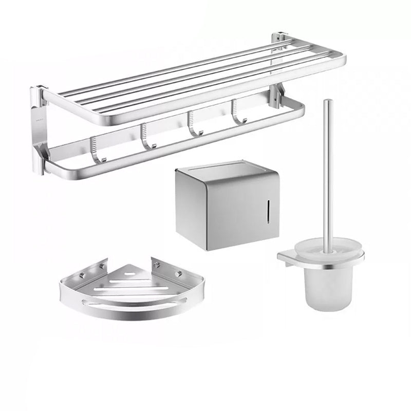 Silver Bathroom Hardware Set Modern Bathroom Accessory as Individual or as A Set 4-Piece Set Clearhalo 'Bathroom Hardware Sets' 'Bathroom Hardware' 'Bathroom Remodel & Bathroom Fixtures' 'bathroom_hardware_sets' 'Home Improvement' 'home_improvement' 'home_improvement_bathroom_hardware_sets' 6897806