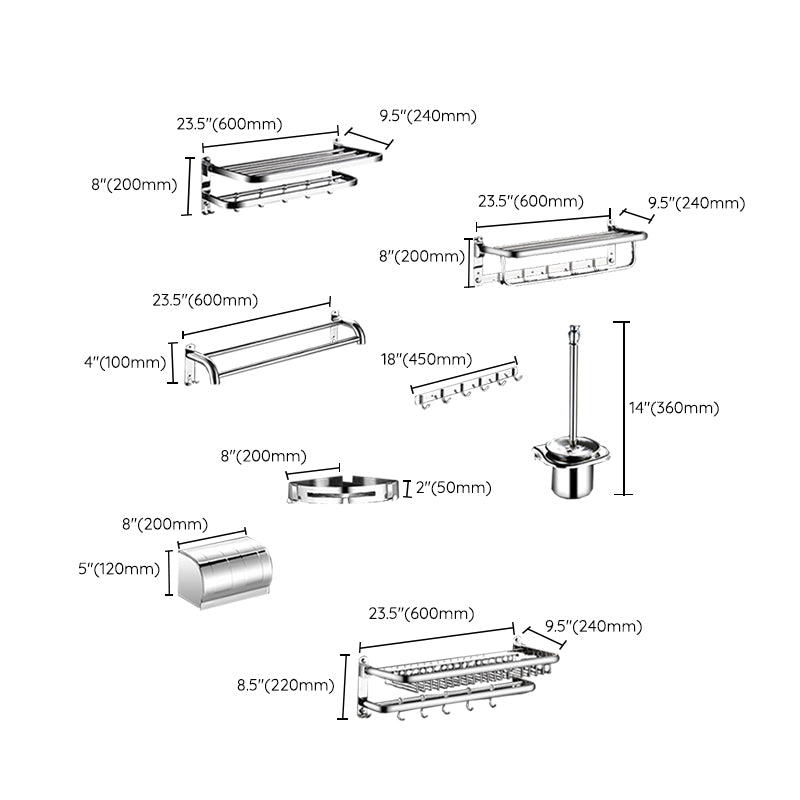 Classic Polished Chrome Bathroom Accessory Set Towel Bar/Paper Holder/Robe Hook Included Clearhalo 'Bathroom Hardware Sets' 'Bathroom Hardware' 'Bathroom Remodel & Bathroom Fixtures' 'bathroom_hardware_sets' 'Home Improvement' 'home_improvement' 'home_improvement_bathroom_hardware_sets' 6908101