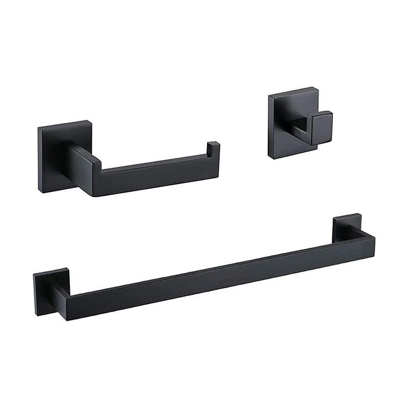 7-Piece Bath Hardware Set in Stainless Steel with Paper Holder/Robe Hooks/Towel Ring Bar Black Single Bar Right-Angel Towel Bar&Toilet Paper Holder&Square Hook Clearhalo 'Bathroom Hardware Sets' 'Bathroom Hardware' 'Bathroom Remodel & Bathroom Fixtures' 'bathroom_hardware_sets' 'Home Improvement' 'home_improvement' 'home_improvement_bathroom_hardware_sets' 6908112