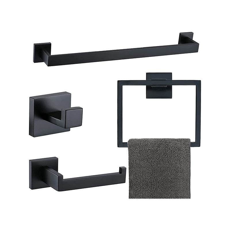 7-Piece Bath Hardware Set in Stainless Steel with Paper Holder/Robe Hooks/Towel Ring Bar Black 4-Piece Set (Towel Ring) Clearhalo 'Bathroom Hardware Sets' 'Bathroom Hardware' 'Bathroom Remodel & Bathroom Fixtures' 'bathroom_hardware_sets' 'Home Improvement' 'home_improvement' 'home_improvement_bathroom_hardware_sets' 6908116