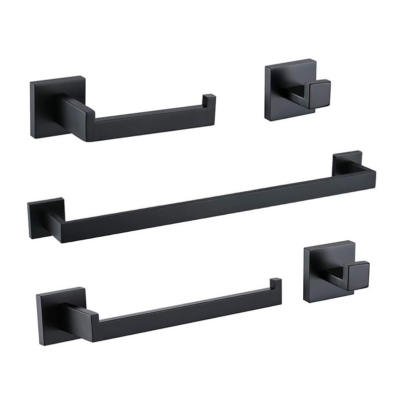 7-Piece Bath Hardware Set in Stainless Steel with Paper Holder/Robe Hooks/Towel Ring Bar Black 5-Piece Set (Towel Bar) Clearhalo 'Bathroom Hardware Sets' 'Bathroom Hardware' 'Bathroom Remodel & Bathroom Fixtures' 'bathroom_hardware_sets' 'Home Improvement' 'home_improvement' 'home_improvement_bathroom_hardware_sets' 6908119