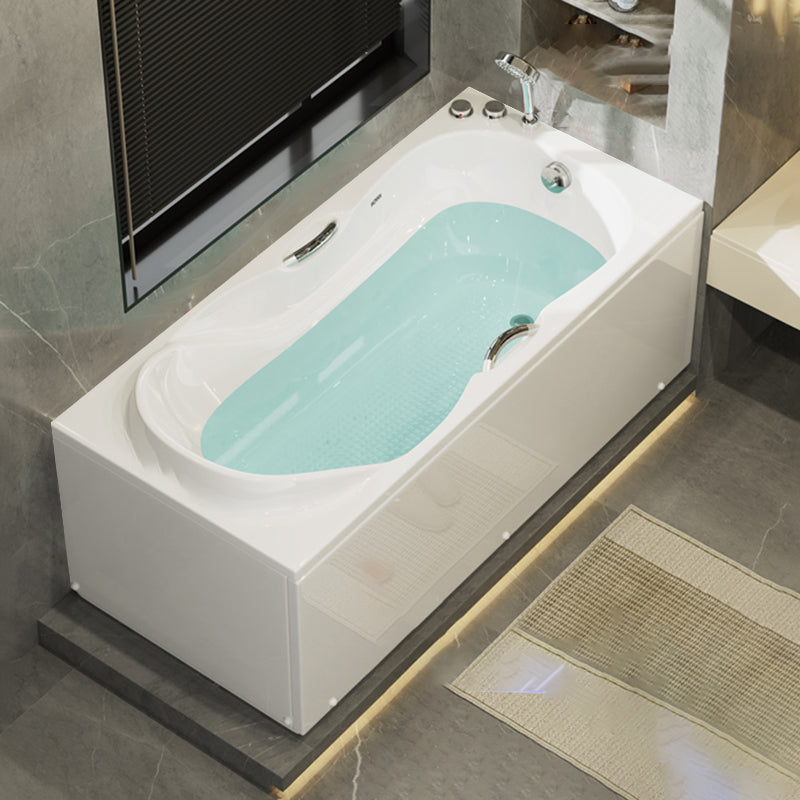 Freestanding Acrylic Bathtub Soaking White Square Modern Back to Wall Bathtub Right Tub with Silver 3-Piece Set Clearhalo 'Bathroom Remodel & Bathroom Fixtures' 'Bathtubs' 'Home Improvement' 'home_improvement' 'home_improvement_bathtubs' 'Showers & Bathtubs' 6908325